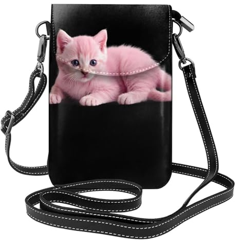 Bonitos dibujos animados. Esta bolsa cruzada ligera y unisex con solapa libera tus manos y es adecuada para viajes, vacaciones y uso diario., Gatito rosa tumbado, Talla única