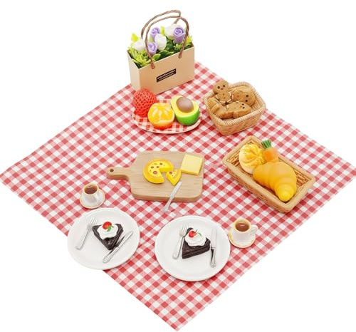 34 Stück Wichtel Zubehör Miniatur Weihnachten, Mini Besteck Wichtel Küche Harz Puppenhaus Frühstück Essen Geschirr Wichtelzubehör Wichtelset Mini Picknick-Modell for Weihnachten Deko