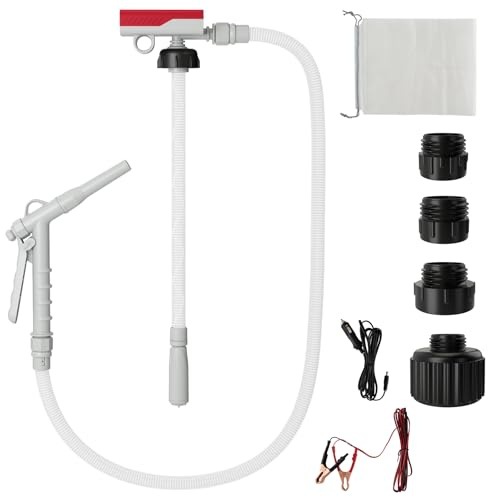 TANGZON Portable Power Battery Fuel Pump, Battery Operated Transfer Pump with Quick Stop Nozzle, Adapters,14 LPM Quick Flow & 130CM Hose, Water Gas Transfer Pump for Gasoline Diesel (7PCS Accessories)