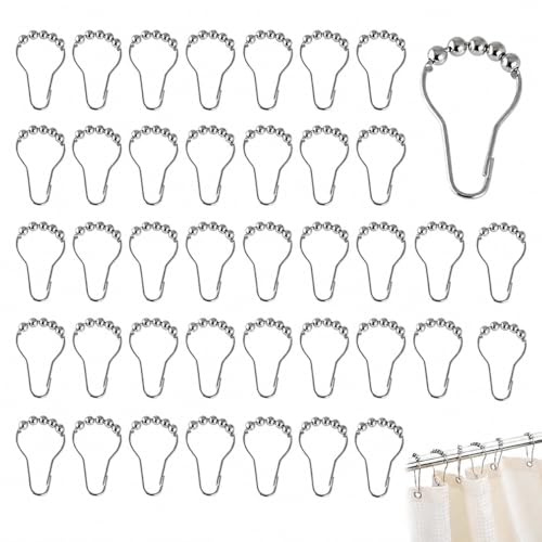 YEDOUALE Anelli Tenda Doccia Ganci Tenda Doccia 40 Pezzi Metallo Argento scorrevoli con Sfere per Bagno Camera da Letto Asta Tenda Resistenti antiruggine Facile Installazione