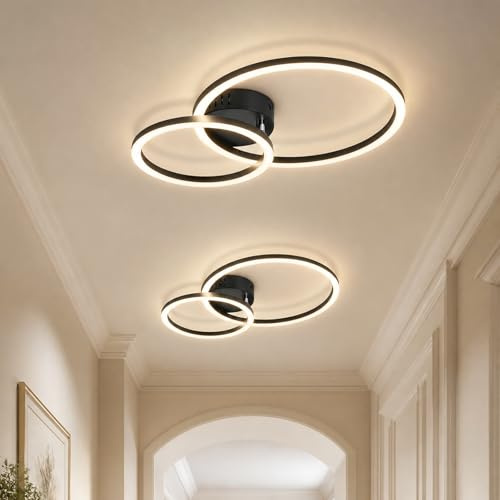 Homefire 2 Stück Deckenlampe LED Deckenleuchte Wohnzimmer - 40cm Schwarz | Küchenlampe 3000K Warmweiß 23W Wohnzimmerlampe Modern Design Deckenbeleuchtung für Küche Schlafzimmer Flur Büro
