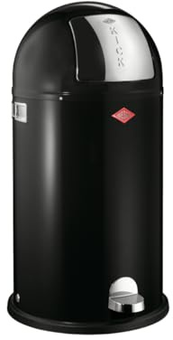 Wesco Kickboy Tretabfalleimer in der Farbe schwarz, pulverbeschichtetes Stahlblech, 40 Liter Volumen, klappe aus Edelstahl, verchromter Kunststoff-Fußtritt