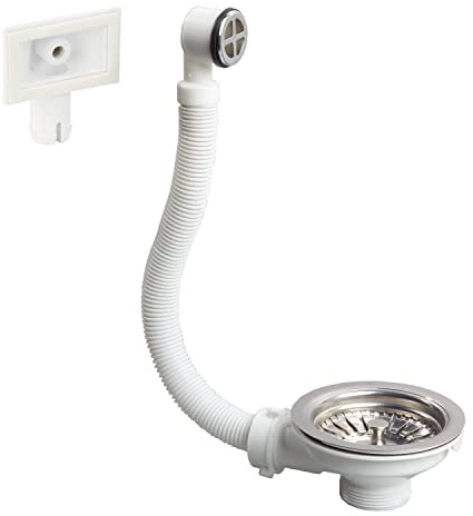 Wirquin 30723988 Bonde pour évier ø90 1 bac, plastique et métal, avec trop-plein exterieur, chromé