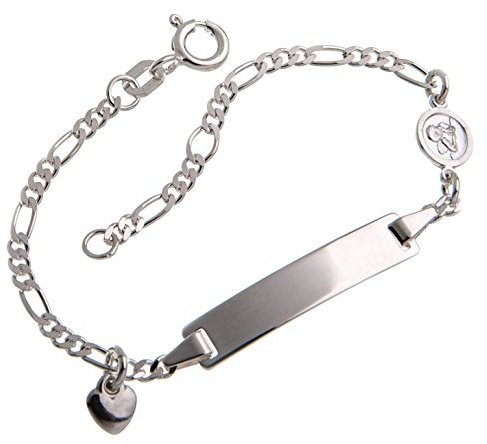 Silberketten-Store Baby- & Kinder ID Armband mit Engel- & Herz-Anhänger inkl. Gravur & Geschenksäckchen I aus 925 Silber I nickelfrei & allergiker-geeignet I 10 Schriftarten