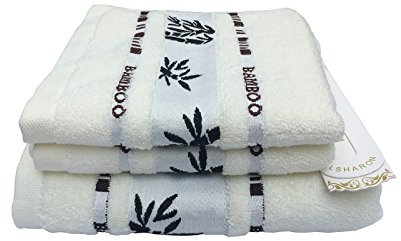 Lsharon Set di asciugamani premium in fibra di bambù, 3 pezzi (1 telo bagno, 2 asciugamani) – naturali, ultra assorbenti ed ecologici. White