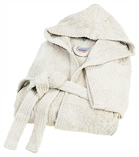 Bassetti Nuovo Accappatoio 100% Spugna di Puro Cotone Tinta Unita Lungo con Cappuccio e Tasche Altamente Assorbente Uomo Donna Unisex S-5XL (XXL, Beige)
