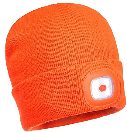 Portwest BEANIE MIT USB WIEDERAUFLADBAREN LED LEUCHTEN, Größe: Einheitsgröße, Farbe: Orange, B029ORR