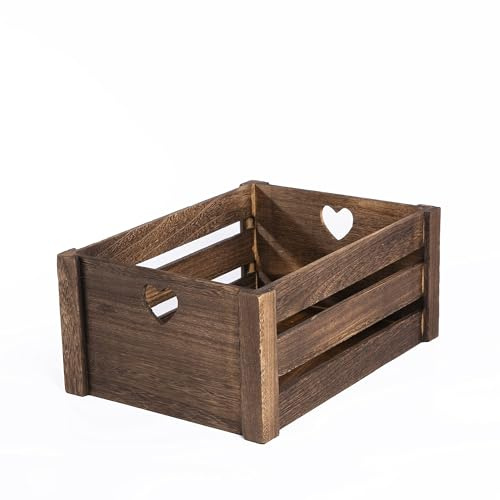 Wickerfield Large Brown Wood Crate, Heart Handle Storage Box Gift Hamper