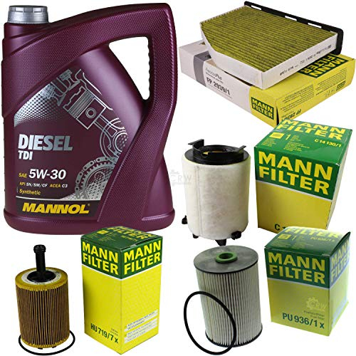 Filter Set Inspektionspaket 5 Liter MANNOL Motoröl Diesel TDI 5W-30 API SN/CF MANN-FILTER Luftfilter Innenraumfilter Ölfilter Kraftstofffilter