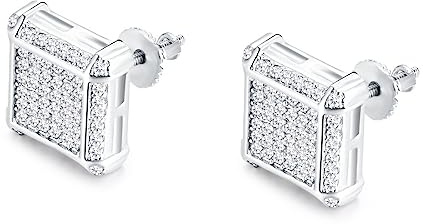 CHARLINLIOL Ohrstecker mit 14 Karat Weißgold überzogen, für Damen und Herren, mit Schraubverschluss aus 925er Sterlingsilber, Strass, Zirkonia