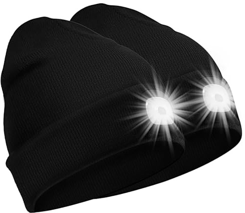 SPGOOD LED Mütze mit wiederaufladbarem Licht, Geschenk für Wintersport | 3 Helligkeitsstufen,abnehmbares LED-Licht,waschbarer Mütze,kreatives Weihnachtsgeschenke für Damen,Herren,Papa,Mama,Freundin