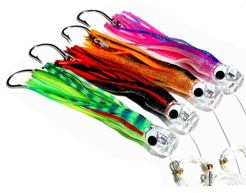Trolling Skirt Tuna Lures Set of 8 inch/9 inch for Mahi Marlin Dolphin Wahoo Shark with Rigged Hooks Big Game Fishing Saltwater Lure
