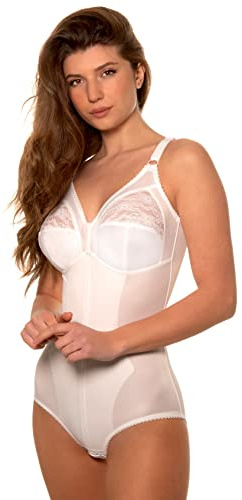 Istintiva Rossella - Body Femme Gainant et Sculptant Haut Confort avec élégante Dentelle - Bonnets Souples légèrement rembourrés - Blanc 105C