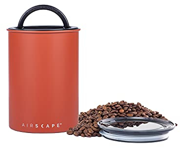 AirScape Boîte de conservation pour café et aliments – Couvercle hermétique breveté pour préserver la fraîcheur des aliments, acier inoxydable, (taille moyenne, rouge mat)