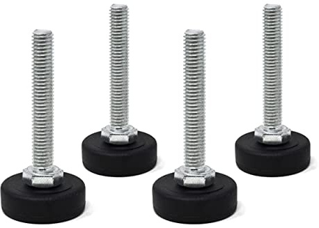 Design61 Lot de 4 vis de réglage avec vis de réglage mobile M8 x 40 mm - Vis de réglage galvanisées - Embout en plastique - Diamètre : 30 mm - Pour meubles, établi et machines