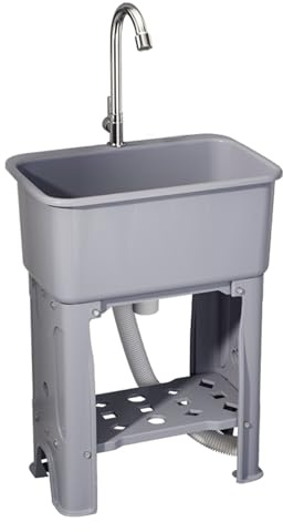 Lavello indipendente, stazione lavamani, lavello portatile in plastica, resistente all'umidità, vasca per lavanderia da esterno con asse per lavare, per giardino, cantina, campeggio (40x40 cm)