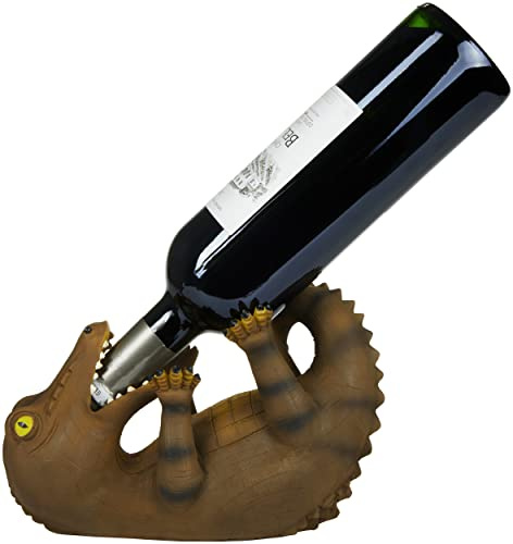 Brubaker Portabottiglie da vino Coccodrillo assetato - Portabottiglie animali ubriachi - Portabottiglie divertente - Figurina deco di alligatore dipinta a mano Accessori da bar