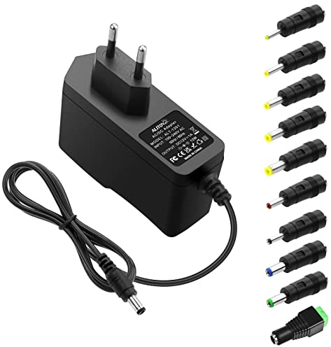 ALITOVE 12V 1A Netzteil DC 12 Volt 12W 1000mA Max Universal AC DC Netzadapter 800mA 500mA Transformator mit 10 Steckers für LED Streifen Lautsprecher CCTV Kamera Radio Gehäuse Fan