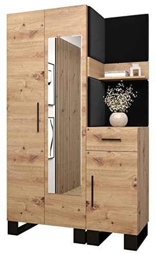 MEBLE KRYSPOL Garderobe Artin Set 16 mit gepolsterten Paneelen Industriell Design (Artisan Eiche + Manila 18 (Schwarz))