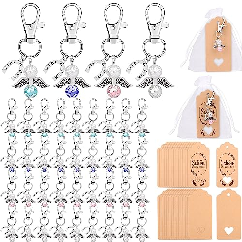 Lucomb 4 Farben Schutzengel Anhänger, 36 stück Gastgeschenke Taufe Hochzeit Gastgeschenke Schutzengel mit Organza Beutel Kraftpapier Anhänger für Weihnachten Kommunion Konfirmation Taufe Geschenk