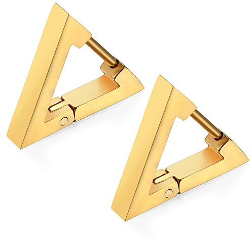 Flongo Creolon Dreieck Ohrringe gold klein Ohrstecker eckig dreieckig Edelstahl Schmuck Triangel Geometrisch Ohrschmuck punk Stud Earrings für Damen und Herren