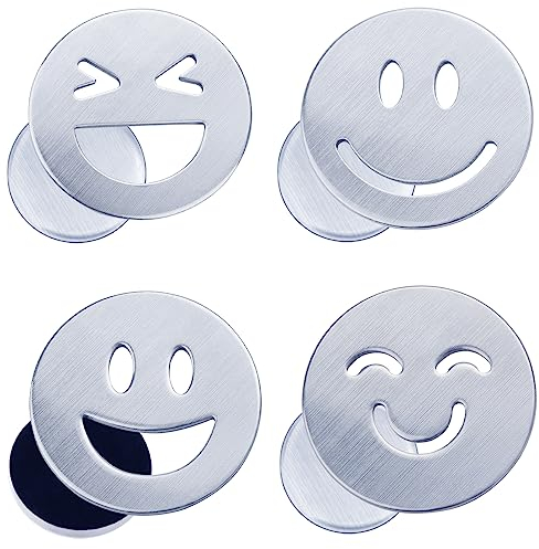 Mbsomnus 4 Pezzi Ferma Tovaglia da Esterno Faccia Sorridente Pesi per Tende da Esterno Pesanti Magnetici in Acciaio Inox per Frigorifero Tenda da Doccia Tende Lavagna