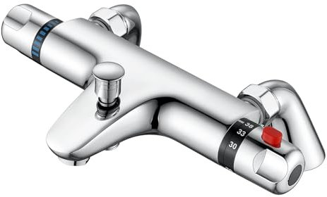 Thermostatic Bath Shower Mixer Tap, AIMOYO Deck Mounted Thermostatic Bath Tub Taps, Solid Brass Thermostatic Bathtub Shower Mixer Bar Valve, Thermostatic Bath Mixer Taps with Shower, 180mm