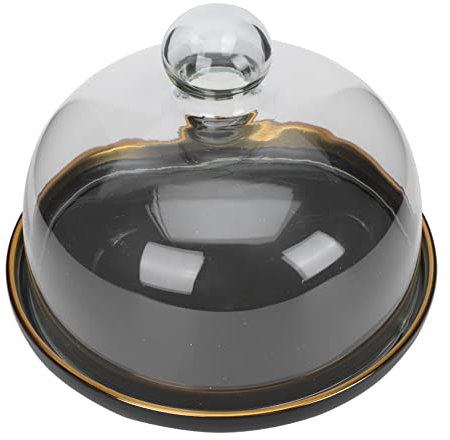 BESTonZON Ceramic Cake Plate Glass Dome Cover Dessert Storage Tray 18cm Fruit Snack Storage Plate Fine Polishing Design Elegant Style Food Protector for Parties