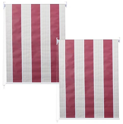 2er-Set Rollo HWC-D52, Fensterrollo Seitenzugrollo Jalousie, 120x230cm Sonnenschutz Blickdicht - rot/weiß/beige
