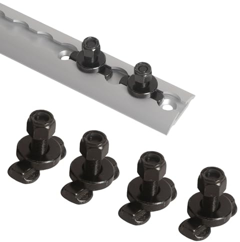 Oldbones L-Track - Tornillo roscado de doble lengüeta con rosca UNC de 3/8-24 - Anclaje de amarre de riel en L para remolques cerrados, furgonetas de carga y aviones, color negro, paquete de 4 (riel