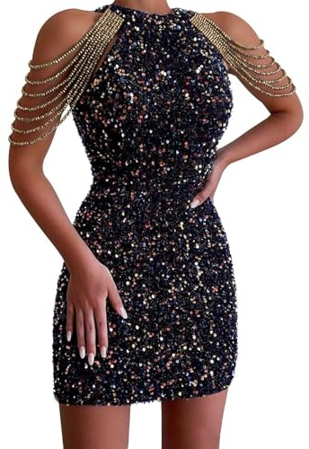 Générique Femme Élégante Robe Courte Élégante Paillettes sans Manche Mini Robe de Soirée Mariage Cocktail Moulante Crayon Robe Cocktail