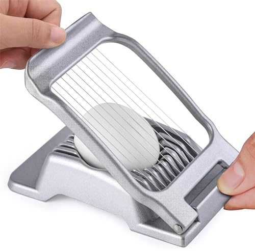 STFMHEZ Egg Slicer for Hard Boiled Eggs, Heavy Duty Aluminum Egg Cutter Slicer for Egg Strawberry Mushroom Soft Fruit, Manual Egg Cutter Cutting Wire Made of Stainless Steel for Kitchen