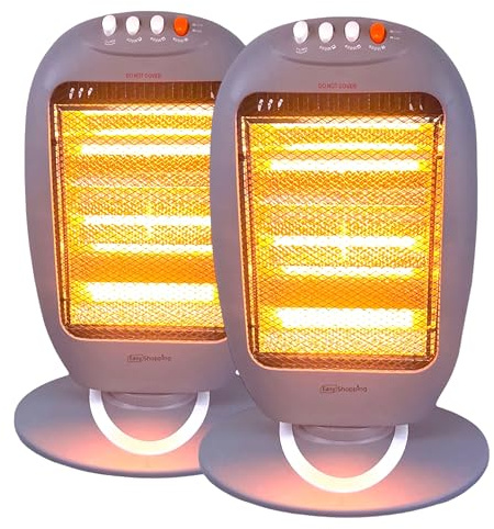 2 x Halogen Heater 3 Bar Electric Heater with Adjustable 400w, 800w, 1200w Heat Setting & Carry Handle, Light weight Moveable Super Silent Overheat & Tip Over Protected Room Heater (2)