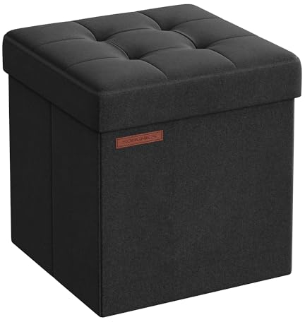 SONGMICS 38 cm Sitzbank mit Stauraum, klappbare Sitztruhe, Aufbewahrungsbox, Fußbank, tintenschwarz LSF027B01