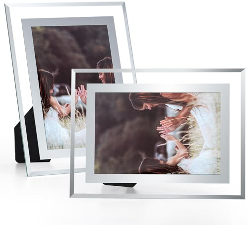 Cinnani 2er set Fotorahmen Glas Bilderrahmen 10x 15 CM, Photo Frame mit Stehend, Portraitrahmen für Hochzeiten, Familie, Büros, Jubiläum, Plexi-Glas Picture Frame zum Stellen Silber