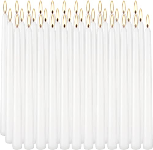 YOROXRG 36 Pack White Taper Candles, 7-8 Hours Burn Time, Unscented, Smokeless and Dripless, 0.8 x 10 Inch Dinner Candle Set for Household, Wedding, Party and Home Décor Candlesticks