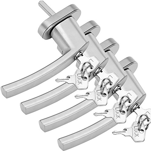 MONZANA® 4X Fenstergriffe Abschließbar mit Schloss Kindersicherung Silber 35mm Stiftlänge 2 Schlüssel Fensterbeschlag Balkon Türgriff Einbruchschutz