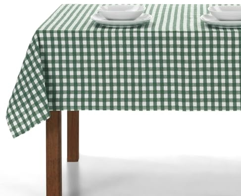 LAN&LAN – Tischdecke abwaschbar Kariert mit Stoff, Tischdecken Hochwertig Gefertigtes, für den Innen- und Außeneinsatz (Grün, 140 x 250)