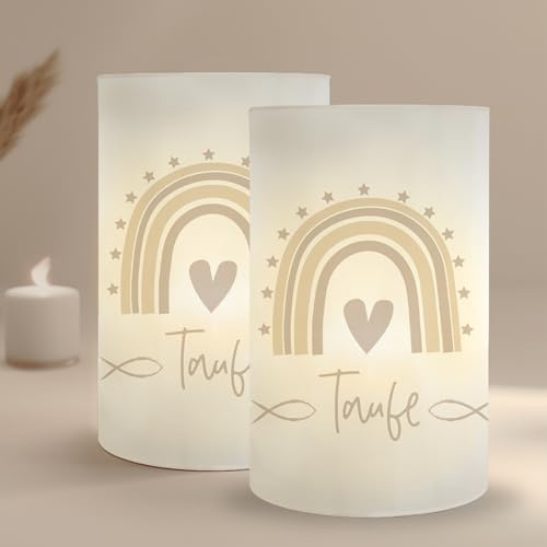 MeinBaby123® 10 Stück Windlicht Tischdeko Taufe, Taufdeko Mädchen Junge, Regenbogen, Teelicht,