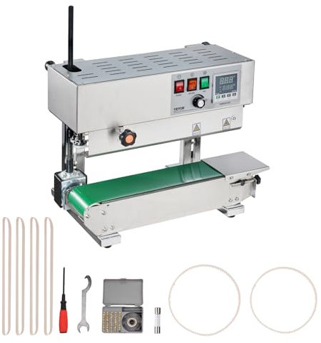 VEVOR Continuous Bag Band Sealing Machine, 0.24-0.47 in/6-12 mm Seal Width, Vertical Band Sealer Machine with Digital Temperature Control, Stainless Steel Bag Sealer for 0.02-0.8 mm Plastic Bags Films