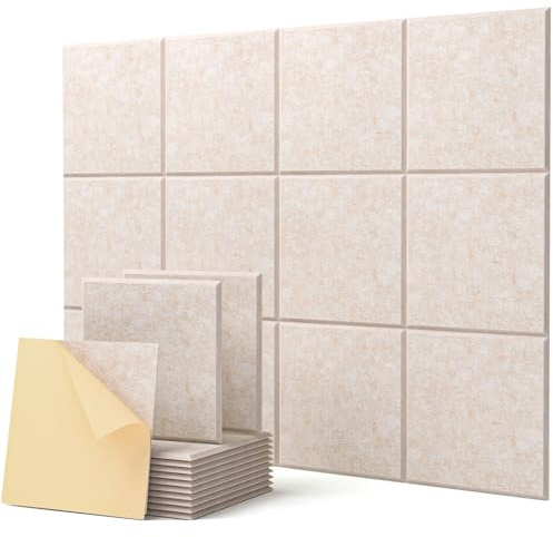 Soundsbay Akustikpaneele Selbstklebend 12 Stück Beige 30x30x0.9cm | Schallabsorber Schallschutz Wand Hoher Dichte Schallschutzplatten, Akustikpanel Schalldämmung, Wandpaneele, Schaumstoffplatte
