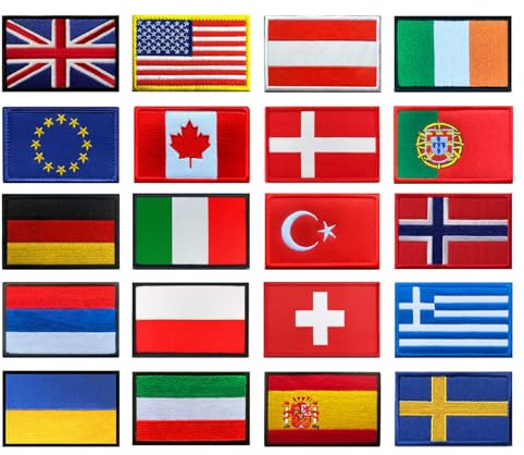 20 stycken europeiska flaggor nationella flaggor taktisk lapp nylon broderi avtagbar lapp militär applikation för kläder ryggsäckar utomhus jacka väst basebollkeps