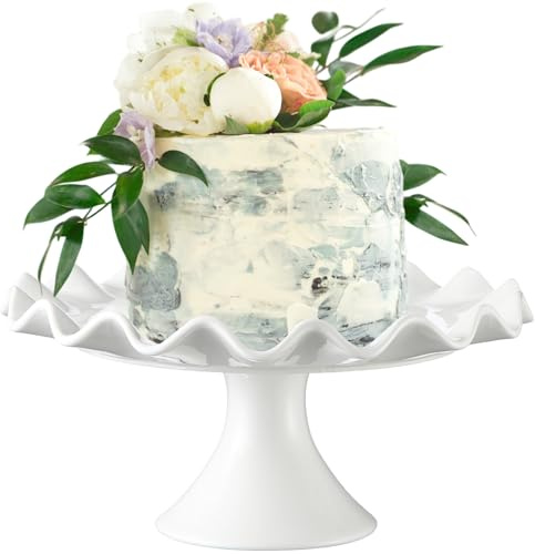 Lallisa Présentoir à gâteau décoratif en céramique de 27,9 cm - Présentoir à gâteaux rond vintage en porcelaine pour fête de mariage, table de dessert, anniversaire, fête prénatale (blanc)