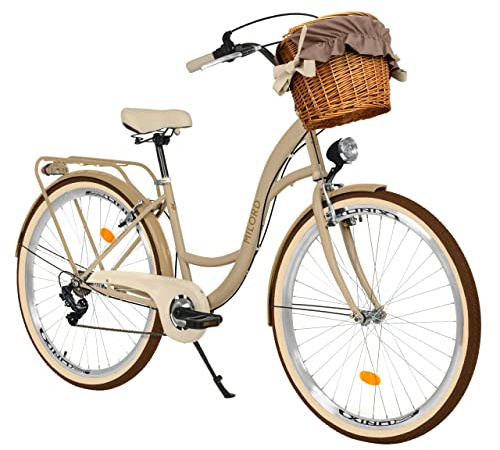 Damenfahrrad Citybike Komfort Mit Weidenkorb Hollandrad Vintage Fahrrad, 26, 28 Zoll, 7-Gang (Braun, 28 Zoll)