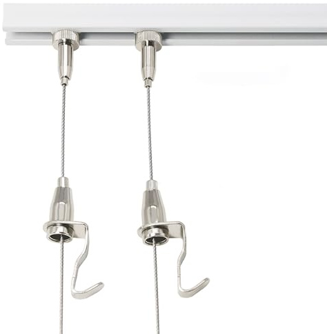 Colgar Cuadros Kit de Alambre para Colgar Cuadros, Móvil y Posicionable, Soporte de Techo Exclusivo para Armario con Cable, Riel para Exhibir Fotos con Cuerda de 50 Cm, 60 Cm, 121 Cm Y 150 Cm de Largo