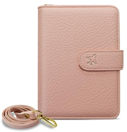AdiStylinno Custodia per passaporto, con chiusura RFID, con cordino per collo e porta tessere, in pelle PU, per uomo e donna, rosa., 15 x 11 x 2 cm / 5.9 x 4.33 x 0.79 in, Minimalista