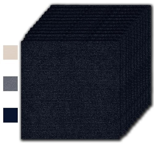 Teppichfliesen Selbstklebend 30x30cm - 12 Stück Set (1.08m²) - Hochwertige teppichfliesen mit Trittschalldämmung, Sägezahnmuster Teppichboden für Büro/Wohnung/Keller，Dunkelblau