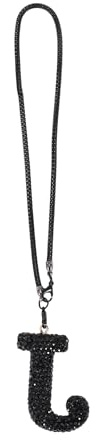 TUCKBOLD 1 Pcs Métal/Strass Lettre J Avec Diamants Pendentif Rétroviseur Arrière Accessoires Décoration Voiture Ornement Suspendu Noir