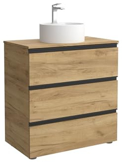 Mueble de Baño BEQUIA Metal 3C 80cm Roble | Lavabo sobre encimera Porcelana Centrado