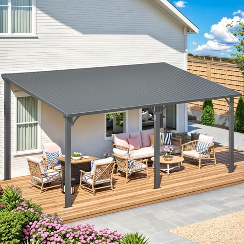 U-MAX 10' x 16' Outdoor Hardtop Gazebo, Wall-Mounted Pergola Heavy Duty 16x10 Lean to Large Gazebo with Galvanized Steel Patio Roof, Metal Awnings Pergolas and Gazebos on Clearance for Patio